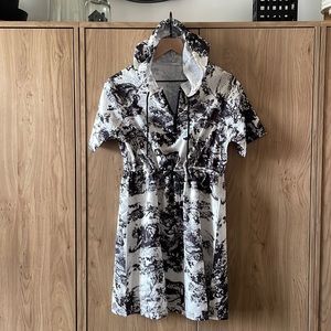 Toile Tie draw sting waist Short hooded summer mini dress